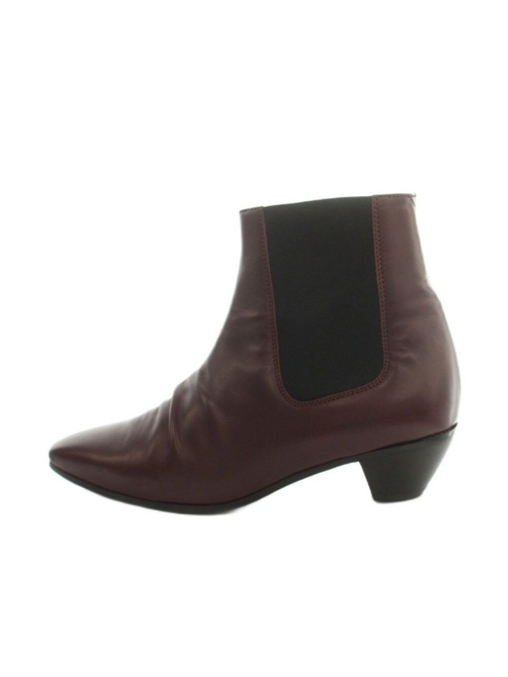 Celine Pointed Toe Side Gore Short Boots Leather Wine Red